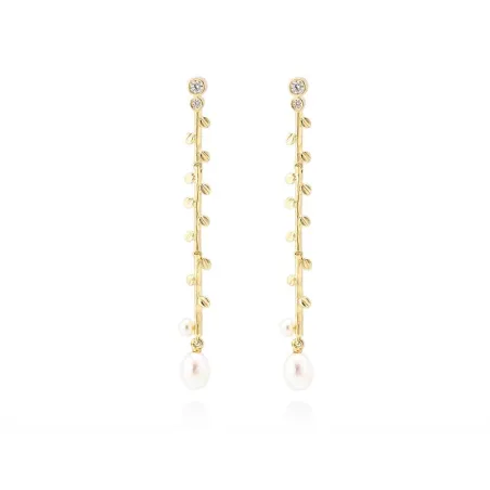 Pendientes Marina García Liana Plata Baño Oro, Circonitas y Perla 90846PD