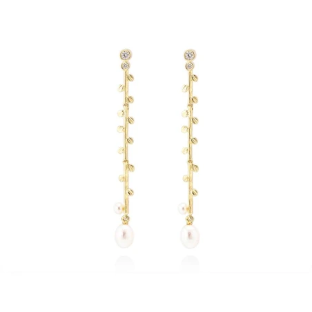 Pendientes Marina García Liana Plata Baño Oro, Circonitas y Perla 90846PD