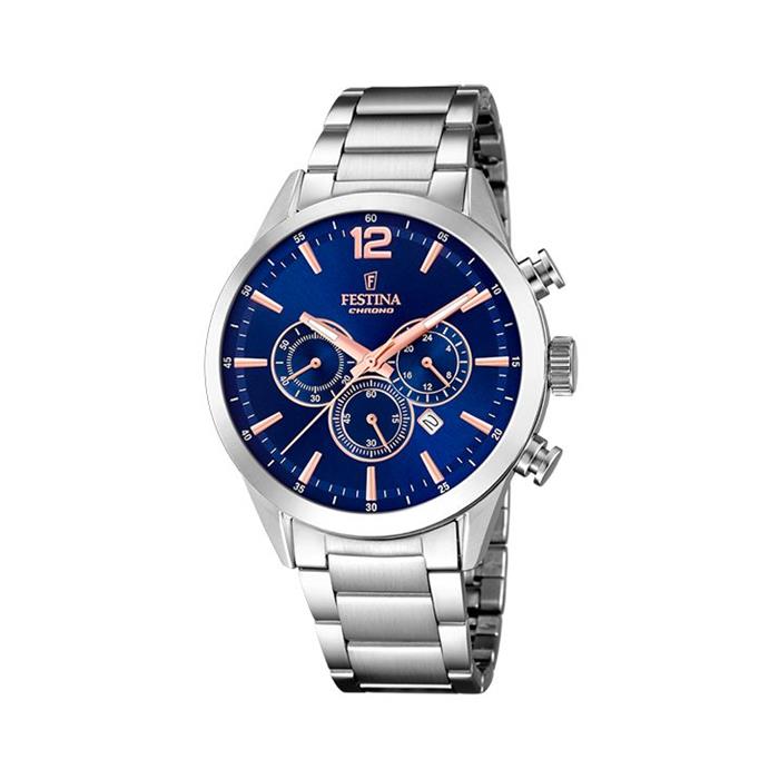 Reloj Festina Timeless Hombre Plateado y Azul Cronógrafo F20343/9