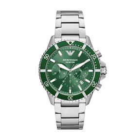 Reloj Emporio Armani Diver Hombre Plateado y Verde Cronógrafo AR11500
