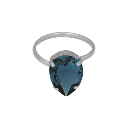 Anillo Victoria Cruz Plata Baño Rodio y Cristal Lágrima Azul A4276-18HA