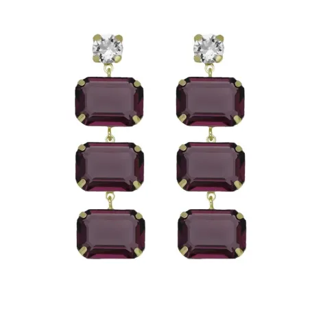 Pendientes Victoria Cruz Plata Baño Oro y Cristales Blanco y Amatista A4338-11DT