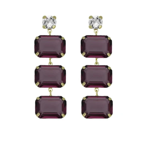 Pendientes Victoria Cruz Plata Baño Oro y Cristales Blanco y Amatista A4338-11DT