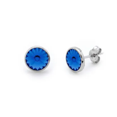Pendientes Victoria Cruz Basic Plata Baño Rodio y Cristal Azul A2791-08T