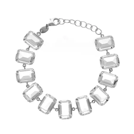Pulsera Victoria Cruz Plata Baño Rodio y Cristales Rectangulares blancos A4332-07HP