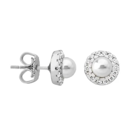 Pendientes Majorica Corto Plata Baño rodio, Circonitas y Perlas Blancas 5mm 15255.01.2.000.010.1