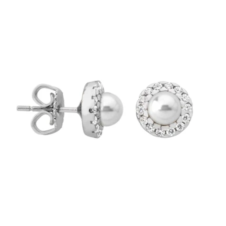 Pendientes Majorica Corto Plata Baño rodio, Circonitas y Perlas Blancas 5mm 15255.01.2.000.010.1