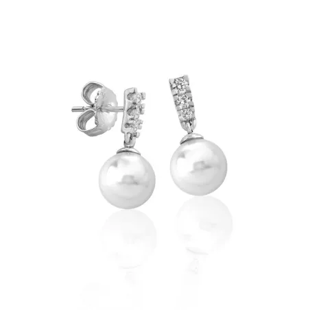 Pendientes Majorica Plata Baño Rodio, Circonitas y Perla Blanca 8mm 15317.01.2.000.010.1