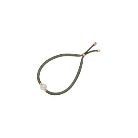 Pulsera Majorica elástica Plata Baño Oro y Cordón Verde, Perla Blanca 8mm 16716.01.1.000.010.1