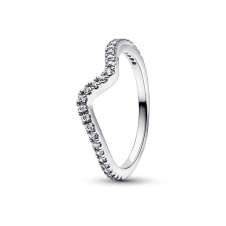 Wave sterling silver ring with clear cubic zirconia