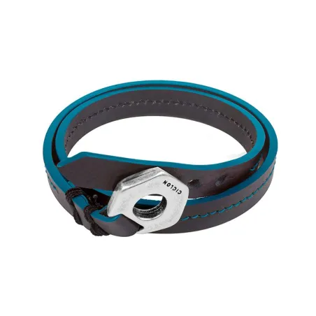 Pulsera Ciclón Uno X Dos Cuero Negro y Azul y Baño Plata MAN048-07-0
