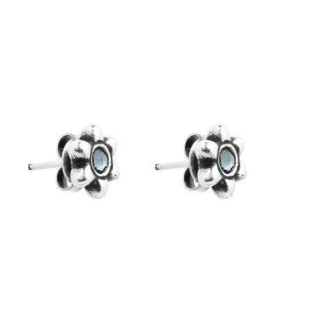 Pendientes Ciclón Flower Baño Plata y Cristal Azul 221608-07