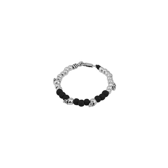 Pulsera Ciclón Calavera Baño Plata y Vidrio Murano Negro 22M104-00-3