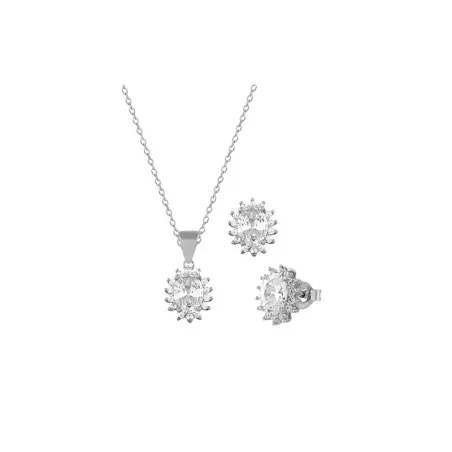 Conjunto Collar + Pendientes Plata Forma De Flor Con Circonita Blanca SPK-101-002-UU