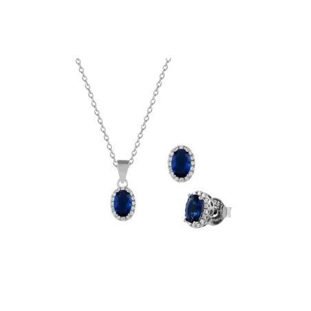 Conjunto Collar +  Pendientes Plata Forma Oval Con Circonita Azul SPK-107-000-UU