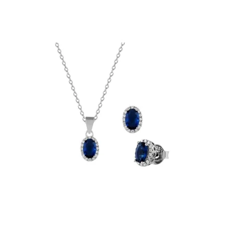 Conjunto Collar + Pendientes Plata Forma Oval Con Circonita Azul SPK-107-000-UU