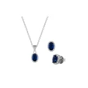 Conjunto Collar +  Pendientes Plata Forma Oval Con Circonita Azul SPK-107-000-UU