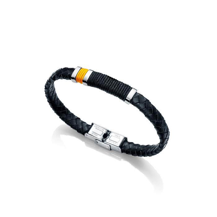 Pulsera Viceroy Heat Hombre Piel Negra y Cordón Amarillo y Negro 6453P01010