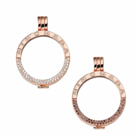 Cercos Mi Moneda Plata Baño Rosado y Cristales Blancos y Negros PEN-LU-03-S