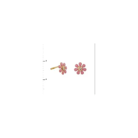 Pendientes Niña Margarita Oro Amarillo y Esmalte rosa 1-11500-0-1