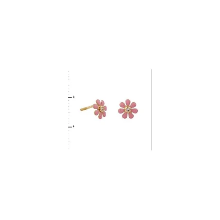 Pendientes Niña Margarita Oro Amarillo y Esmalte rosa 1-11500-0-1