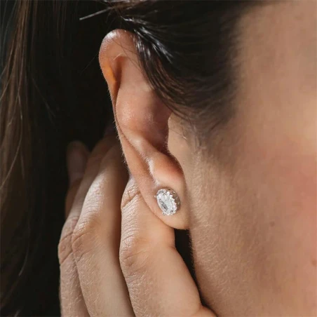 Conjunto Colgante + Pendientes Plata Forma Oval Con Circonita Blanca SPK-101-000-UU