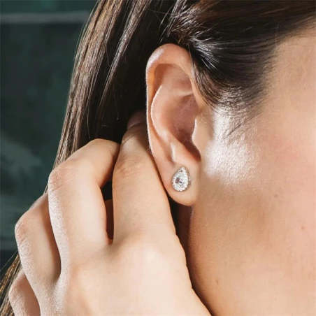 Conjunto Colgante + Pendientes Plata Forma De Lágrima Con Circonita Blanca SPK-101-001-UU