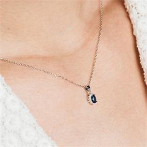 Conjunto Collar +  Pendientes Plata Forma Oval Con Circonita Azul SPK-107-000-UU 2