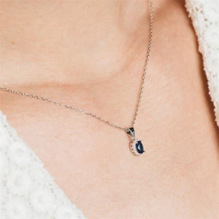 Conjunto Collar + Pendientes Plata Forma Oval Con Circonita Azul SPK-107-000-UU