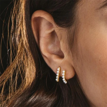 Pendientes Itemporality Signals Barrita Plata Baño Oro y Perlas 2 Mm SEA-201-203-UU