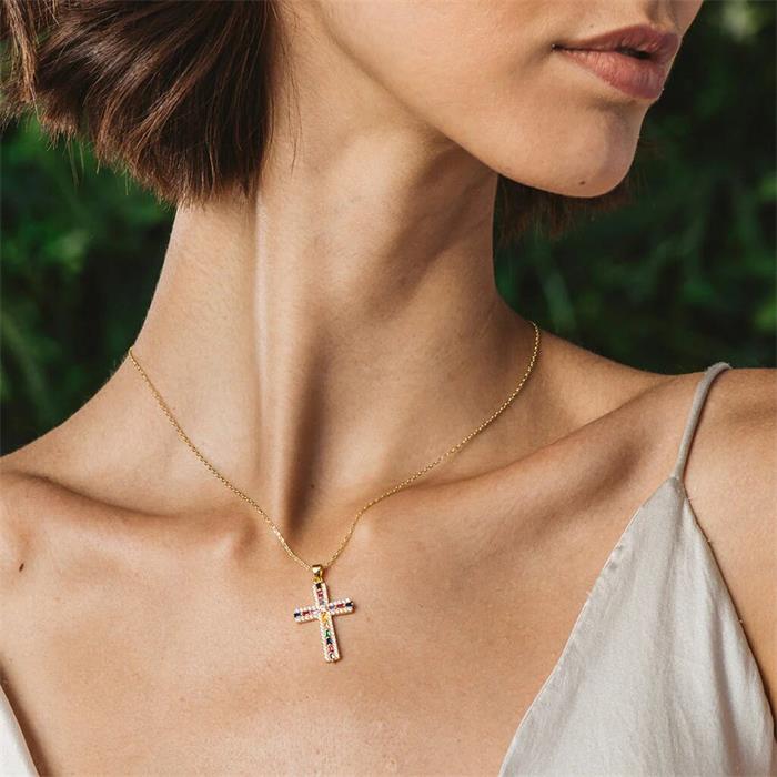 Gargantilla Itemporality Signals Cruz Plata Baño Oro y Circonitas Multicolor SNL-299-001-UU