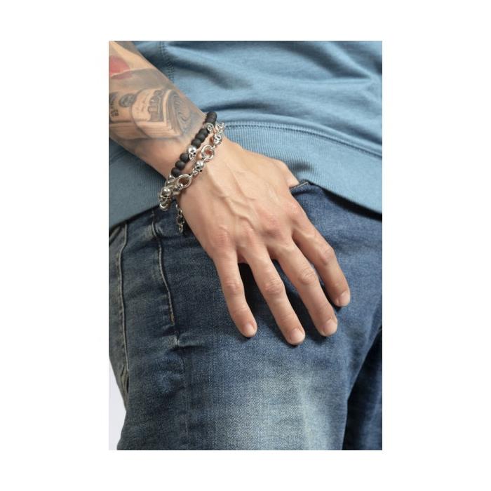 Pulsera Ciclón Calavera Baño Plata y Vidrio Murano Negro 22M104-00-3