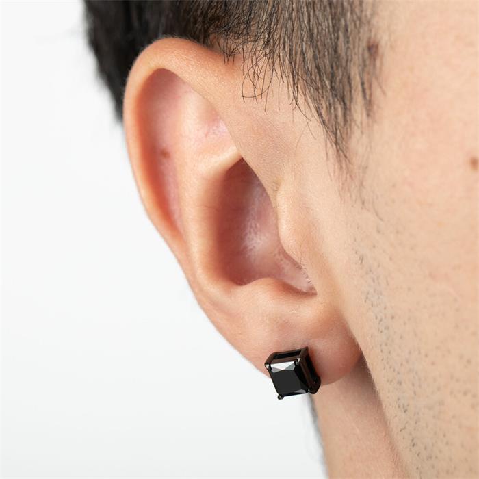 Pendientes Lotus Style Hombre Acero y Circonita Negra LS2166-4/2