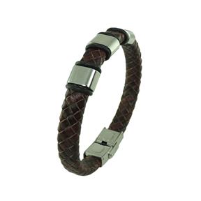 Pulsera Hombre Acero Inoxidable Grabable y Piel trenzada Marrón C3030767/M