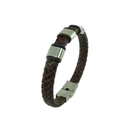 Pulsera Hombre Acero Inoxidable Grabable y Piel trenzada Marrón C3030767/M