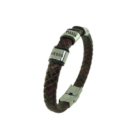 Pulsera Hombre Acero Inoxidable Grabable y Piel trenzada Marrón C3030767/M