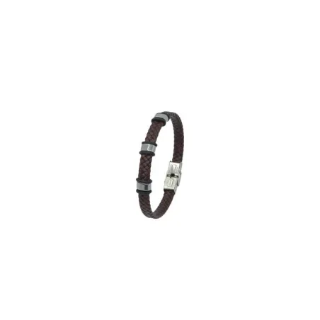 Pulsera Hombre Acero Inoxidable Grabable y Piel trenzada Marrón C30301169/M