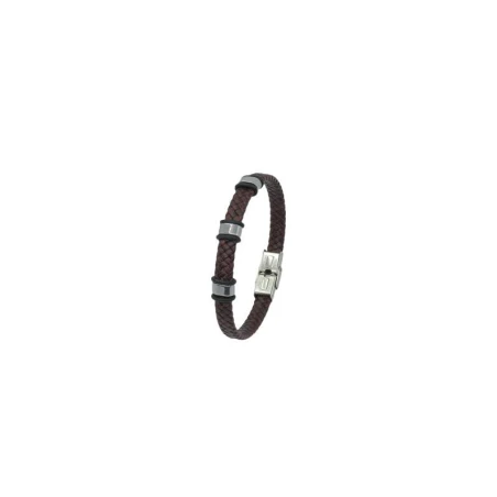 Pulsera Hombre Acero Inoxidable Grabable y Piel trenzada Marrón C30301169/M