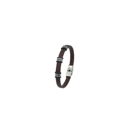 Pulsera Hombre Acero Inoxidable Grabable y Piel trenzada Marrón C30301169/M