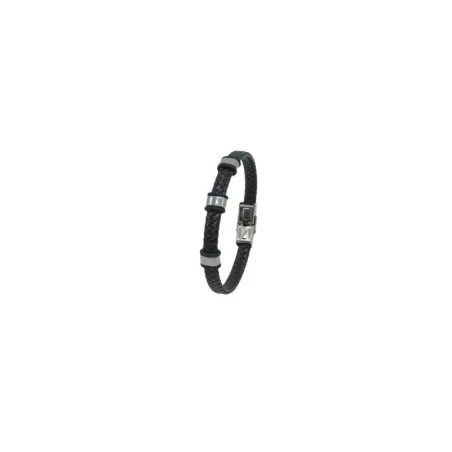 Pulsera Hombre Acero Inoxidable Grabable y Piel trenzada Negra C30301169/N