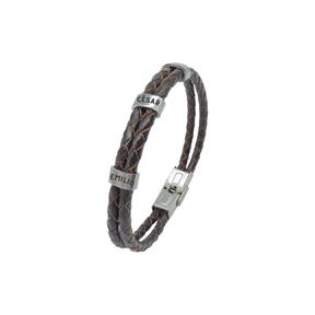 Pulsera Doble Hombre Acero Inoxidable Grabable y Piel trenzada Marrón C30301899/M 2