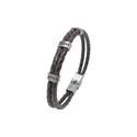 Pulsera Doble Hombre Acero Inoxidable Grabable y Piel trenzada Marrón C30301899/M