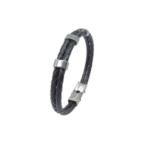 Pulsera Doble Hombre Acero Inoxidable Grabable y Piel trenzada Negra C30301899/N