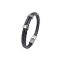 Pulsera Doble Hombre Acero Inoxidable Grabable y Piel trenzada Negra C30301899/N