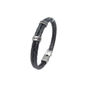 Pulsera Doble Hombre Acero Inoxidable Grabable y Piel trenzada Negra C30301899/N 2