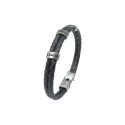 Pulsera Doble Hombre Acero Inoxidable Grabable y Piel trenzada Negra C30301899/N