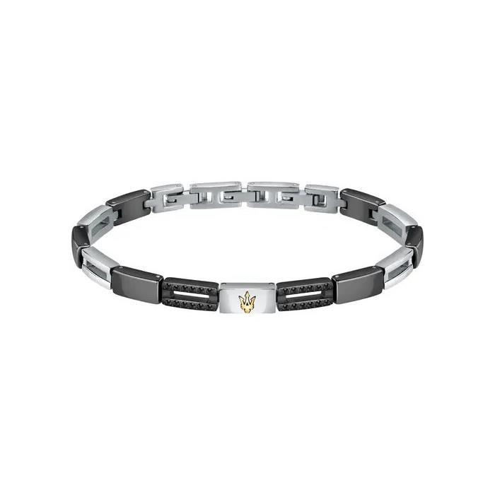 Pulsera Maserati Hombre Acero Inoxidable y Cerámica Plateado y Negro JM223ATZ22