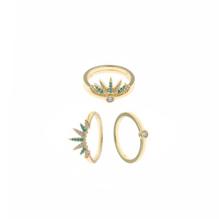 Anillo Doble Salvatore Mujer Plata Baño Oro, Pinchos Turquesa y Chatón Circonita Blanca 195S0050