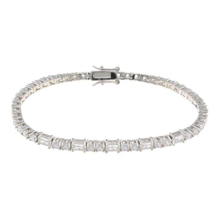 Pulsera Salvatore Mujer Plata Baño Rodio, Cristales Ovalados y Circonitas Blancas