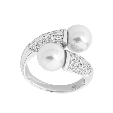 Anillo Majorica Tu y Yo Plata, Circonitas y Perla 8mm 11619.01.2.992.010.1